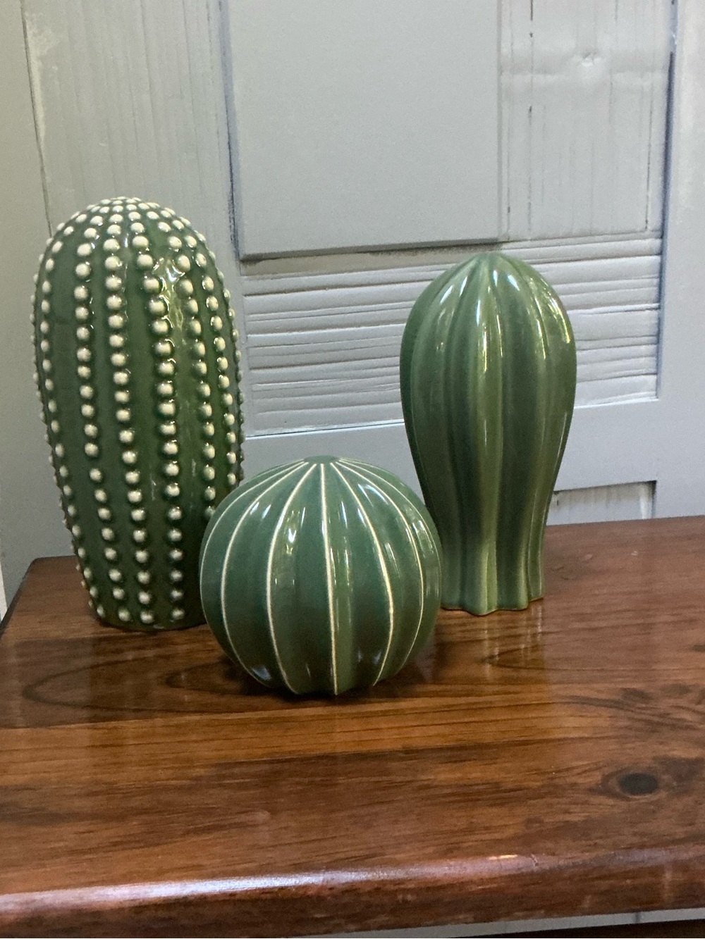Set Of 3 Green Ceramic Cactus Figurines Boho Southwestern Decor